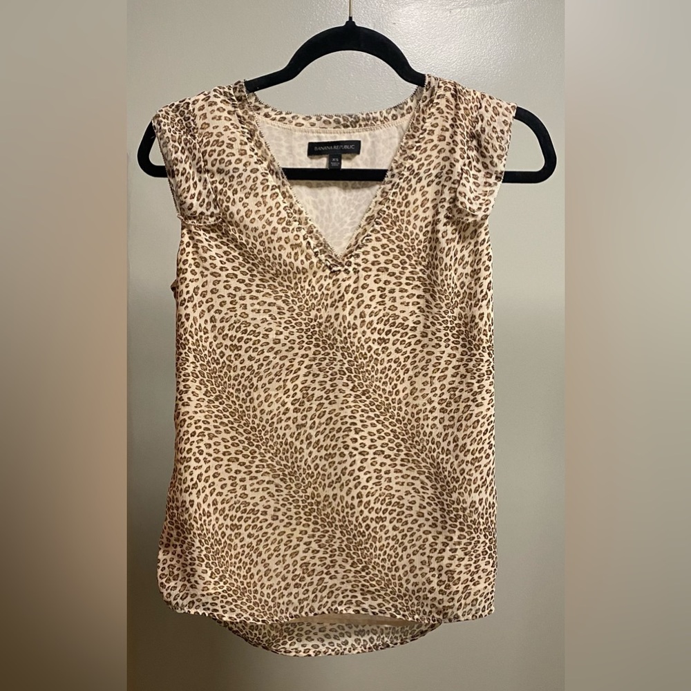 Banana Republic Brown Tones Leopard Print V-Neck Tank with Ruffle Details